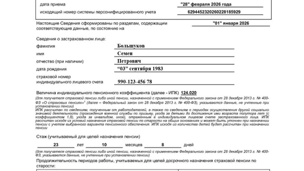 ИПК выписка пенсия стаж