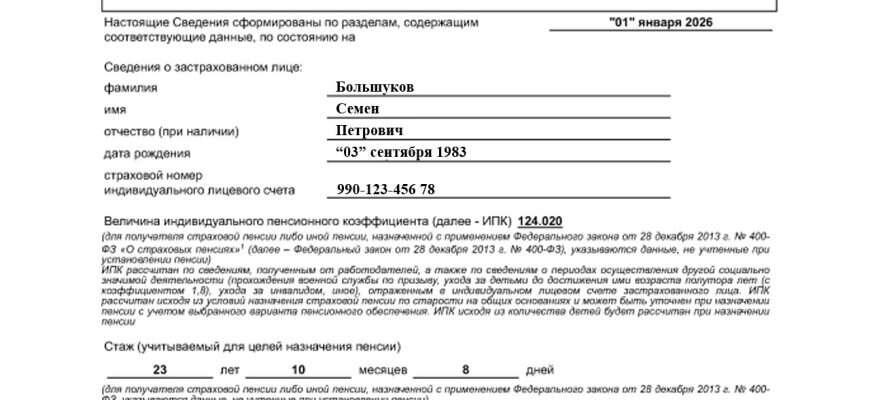 ИПК выписка пенсия стаж