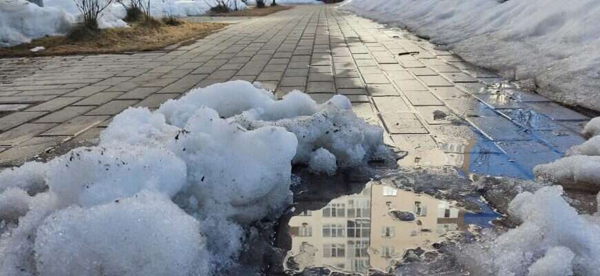 весна снег апрель лужа